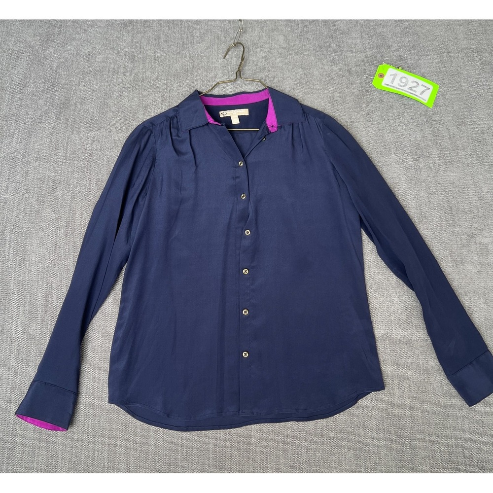 Banana Republic Shirt Top Women Petite XS Blue Silk Office Chic Career Button Up